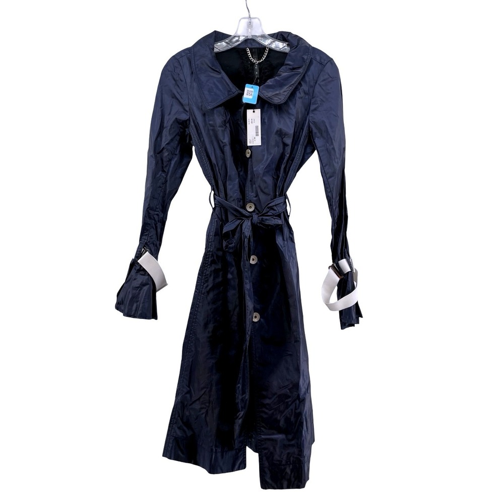 Poleci Women's Trench Coat Belted Ink Blue Nylon Size 4